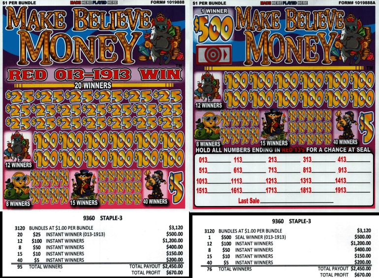 Make Believe Money Jar or Instant Winners Entertainment Only