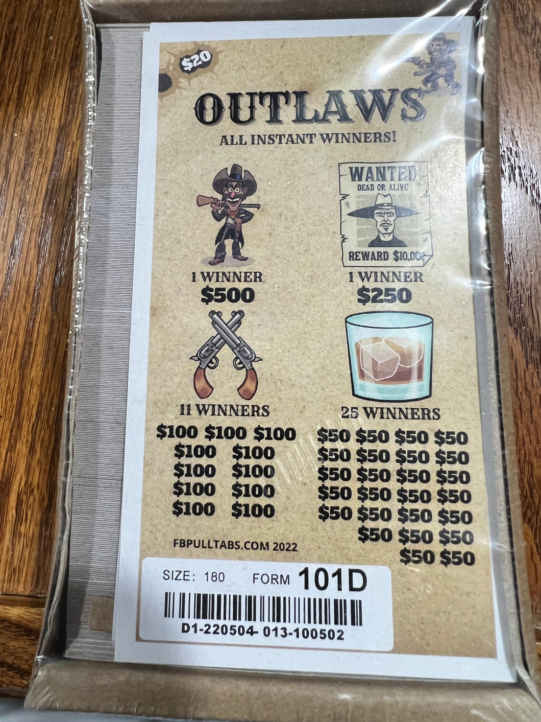 Outlaws Pull Tab Game Instant Winners Entertainment Only