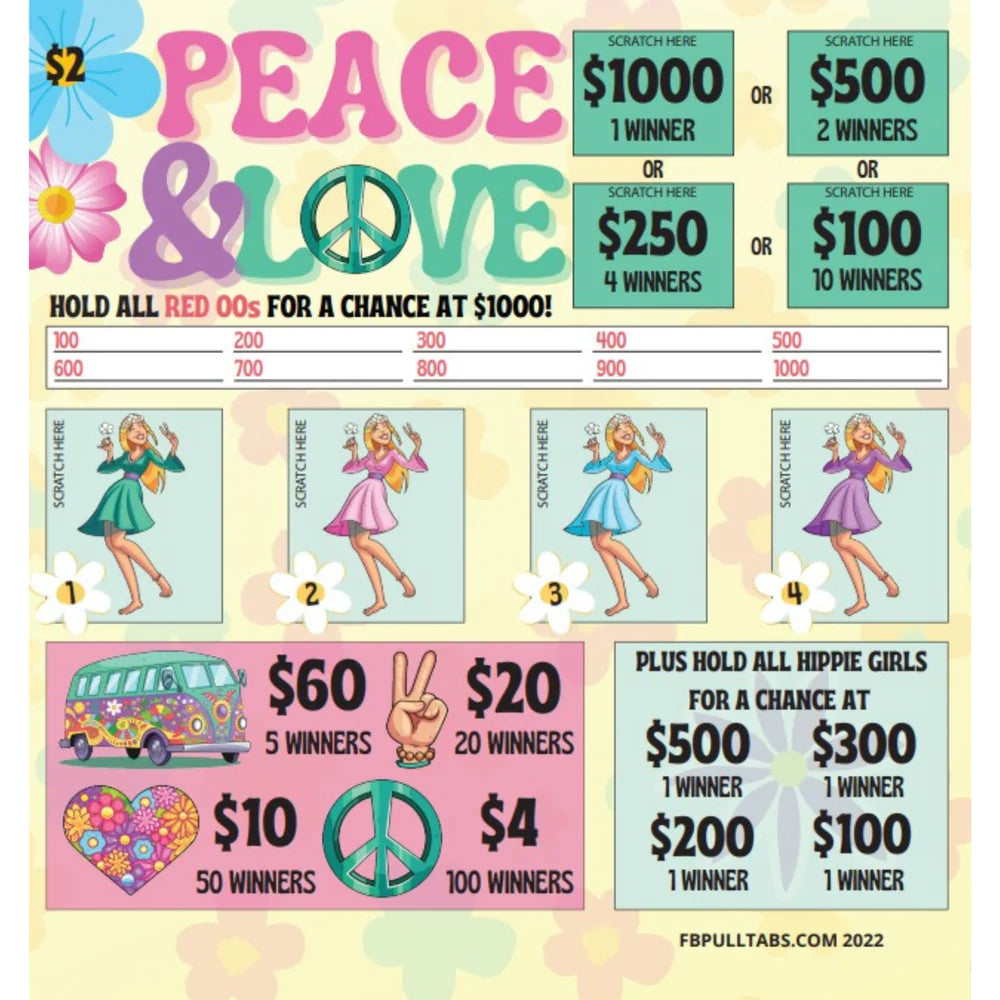 Peace & Love Seal & Instant 2520 Pull Tabs Game Entertainment Only